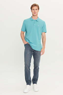 %100 Pamuk Regular Fit Normal Kesim Mint Yeşili Polo Yaka Tişört - Mint Green-MW211837303 (görsel 3)