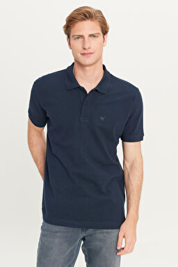 %100 Pamuk Regular Fit Normal Kesim Lacivert Polo Yaka Tişört - Navy-MW211837410 (görsel 2)