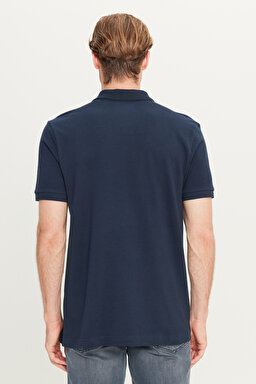 %100 Pamuk Regular Fit Normal Kesim Lacivert Polo Yaka Tişört - Navy-MW211837410 (görsel 5)
