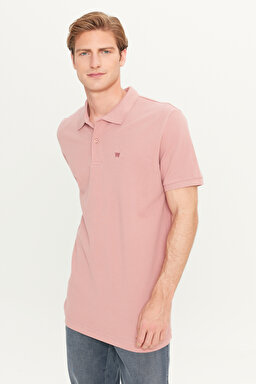 %100 Pamuk Regular Fit Normal Kesim Açık Pembe Polo Yaka Tişört - Dusty Rose-MW211837532 (görsel 2)
