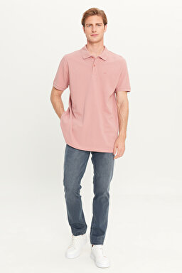%100 Pamuk Regular Fit Normal Kesim Açık Pembe Polo Yaka Tişört - Dusty Rose-MW211837532 (görsel 3)