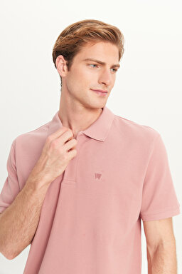 %100 Pamuk Regular Fit Normal Kesim Açık Pembe Polo Yaka Tişört - Dusty Rose-MW211837532 (görsel 4)