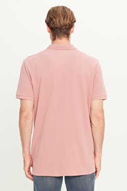 %100 Pamuk Regular Fit Normal Kesim Açık Pembe Polo Yaka Tişört - Dusty Rose-MW211837532 (görsel 5)