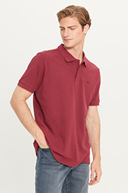 %100 Pamuk Regular Fit Normal Kesim Bordo Polo Yaka Tişört - Bordoeux-MW211837800 (görsel 2)