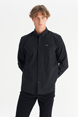 %100 Pamuk Regular Fit Normal Kesim Cep Detaylı Siyah Gömlek - Black-MW241464001