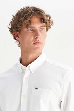 %100 Pamuk Regular Fit Normal Kesim Cep Detaylı Beyaz Gömlek - White-MW241464100 (görsel 4)