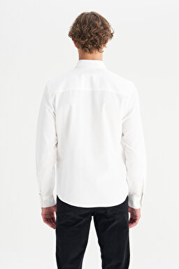 %100 Pamuk Regular Fit Normal Kesim Cep Detaylı Beyaz Gömlek - White-MW241464100 (görsel 5)