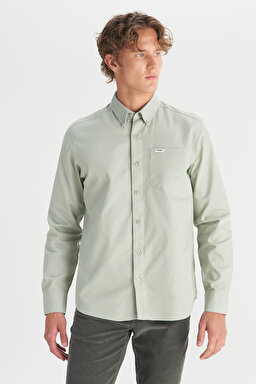 %100 Pamuk Regular Fit Normal Kesim Cep Detaylı Mint Yeşili Gömlek - Mint Green-MW241464303