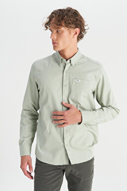 %100 Pamuk Regular Fit Normal Kesim Cep Detaylı Mint Yeşili Gömlek - Mint Green-MW241464303 (görsel 3)