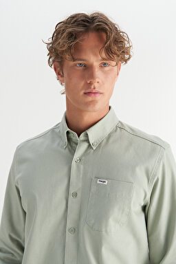 %100 Pamuk Regular Fit Normal Kesim Cep Detaylı Mint Yeşili Gömlek - Mint Green-MW241464303 (görsel 4)
