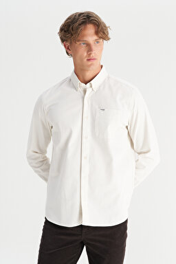 %100 Pamuk Regular Fit Normal Kesim Cep Detaylı Bej Gömlek - Beige-MW241464614 (görsel 3)