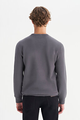 Pamuklu Regular Fit Normal Kesim Bisiklet Yaka Selanik Örgü Sweatshirt - Gray-MW242262035 (görsel 5)