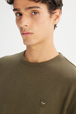 Pamuklu Regular Fit Normal Kesim Bisiklet Yaka Selanik Örgü Sweatshirt - Khaki-MW242262801 (görsel 4)