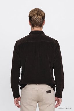 %100 Pamuk Regular Fit Normal Kesim Klasik Yaka Cepli Kadife Gömlek - Mole-MW5A14A944 (görsel 5)