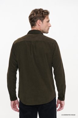 %100 Pamuk Regular Fit Normal Kesim Klasik Yaka Cepli Kadife Gömlek - Ivy Green-MW5A14AXIX (görsel 4)