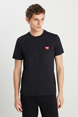 %100 Pamuk Regular Fit Normal Kesim Minimal Logo Siyah Tişört - Black-MW70MD3001 (görsel 2)