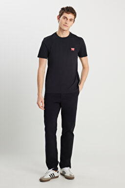 %100 Pamuk Regular Fit Normal Kesim Minimal Logo Siyah Tişört - Black-MW70MD3001 (görsel 3)