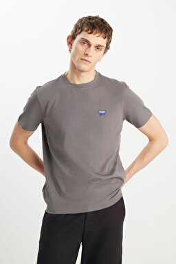 %100 Pamuk Regular Fit Normal Kesim Minimal Logo Antrasit Tişört - Anthracite-MW70MD3003