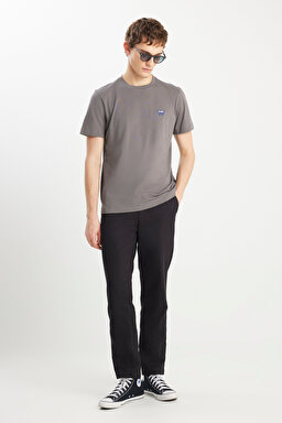 %100 Pamuk Regular Fit Normal Kesim Minimal Logo Antrasit Tişört - Anthracite-MW70MD3003 (görsel 3)