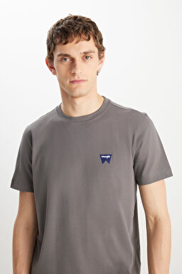 %100 Pamuk Regular Fit Normal Kesim Minimal Logo Antrasit Tişört - Anthracite-MW70MD3003 (görsel 4)