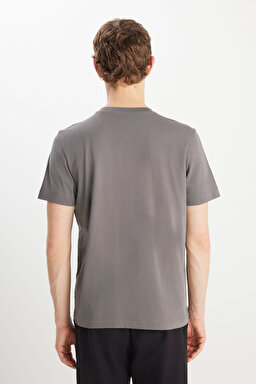 %100 Pamuk Regular Fit Normal Kesim Minimal Logo Antrasit Tişört - Anthracite-MW70MD3003 (görsel 5)