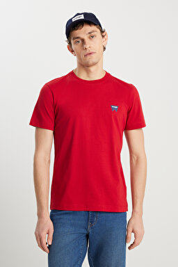 %100 Pamuk Regular Fit Normal Kesim Bisiklet Yaka Minimal Logo Kırmızı Tişört - Scarlet Red-MW70MD33UU