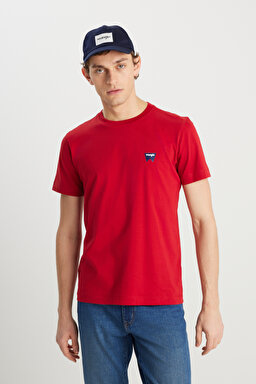 %100 Pamuk Regular Fit Normal Kesim Bisiklet Yaka Minimal Logo Kırmızı Tişört - Scarlet Red-MW70MD33UU (görsel 2)