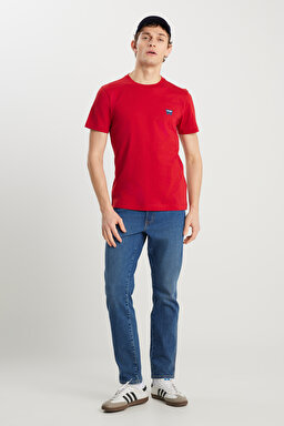 %100 Pamuk Regular Fit Normal Kesim Bisiklet Yaka Minimal Logo Kırmızı Tişört - Scarlet Red-MW70MD33UU (görsel 3)