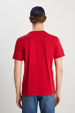 %100 Pamuk Regular Fit Normal Kesim Bisiklet Yaka Minimal Logo Kırmızı Tişört - Scarlet Red-MW70MD33UU (görsel 5)