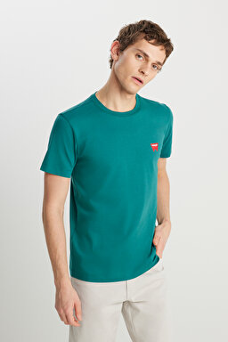 %100 Pamuk Regular Fit Normal Kesim Bisiklet Yaka Minimal Logo Yeşil Tişört - Bayberry Green-MW70MD3G26 (görsel 2)