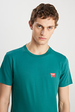 %100 Pamuk Regular Fit Normal Kesim Bisiklet Yaka Minimal Logo Yeşil Tişört - Bayberry Green-MW70MD3G26 (görsel 4)