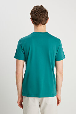 %100 Pamuk Regular Fit Normal Kesim Bisiklet Yaka Minimal Logo Yeşil Tişört - Bayberry Green-MW70MD3G26 (görsel 5)