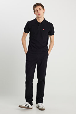 %100 Pamuk Regular Fit Normal Kesim Siyah Polo Yaka Tişört - Black-MW7D5K4XX2T001 (görsel 3)