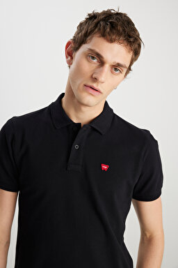 %100 Pamuk Regular Fit Normal Kesim Siyah Polo Yaka Tişört - Black-MW7D5K4XX2T001 (görsel 4)