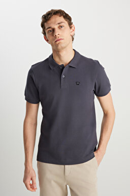 %100 Pamuk Regular Fit Normal Kesim Antrasit Polo Yaka Tişört - Anthracite-MW7D5K4XX2T003