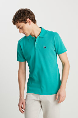 %100 Pamuk Regular Fit Normal Kesim Petrol Mavisi Polo Yaka Tişört - Porcelain Green-MW7D5K4XX2T208