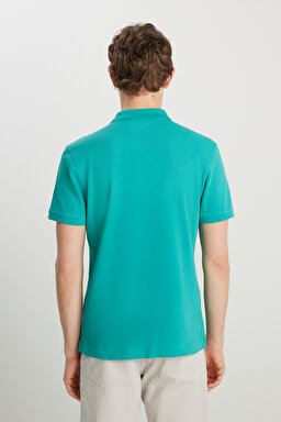 %100 Pamuk Regular Fit Normal Kesim Petrol Mavisi Polo Yaka Tişört - Porcelain Green-MW7D5K4XX2T208 (görsel 5)