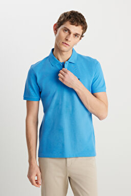 %100 Pamuk Regular Fit Normal Kesim Lacivert Polo Yaka Tişört - Sax-MW7D5K4XX2T403 (görsel 2)