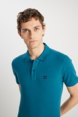 %100 Pamuk Regular Fit Normal Kesim Petrol Rengi Polo Yaka Tişört - Petrol-MW7D5K4XX2T405 (görsel 4)