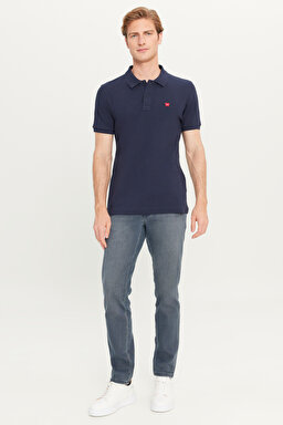 %100 Pamuk Regular Fit Normal Kesim Lacivert Polo Yaka Tişört - Navy-MW7D5K4XX2T410 (görsel 3)