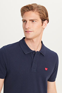 %100 Pamuk Regular Fit Normal Kesim Lacivert Polo Yaka Tişört - Navy-MW7D5K4XX2T410 (görsel 4)
