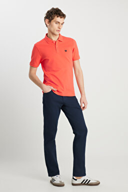 %100 Pamuk Regular Fit Normal Kesim Mercan Rengi Polo Yaka Tişört - Coral-MW7D5K4XX2T512 (görsel 3)