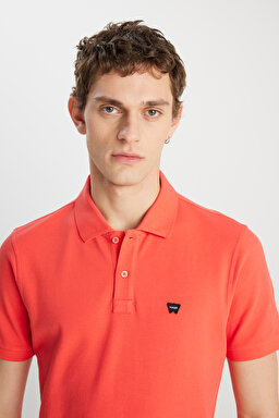 %100 Pamuk Regular Fit Normal Kesim Mercan Rengi Polo Yaka Tişört - Coral-MW7D5K4XX2T512 (görsel 4)