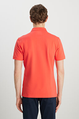 %100 Pamuk Regular Fit Normal Kesim Mercan Rengi Polo Yaka Tişört - Coral-MW7D5K4XX2T512 (görsel 5)