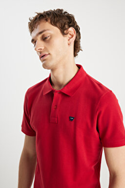 %100 Pamuk Regular Fit Normal Kesim Kırmızı Polo Yaka Tişört - Red-MW7D5K4XX2T600 (görsel 4)