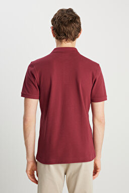 %100 Pamuk Regular Fit Normal Kesim Bordo Polo Yaka Tişört - Claret Red-MW7D5K4XX2T606 (görsel 5)