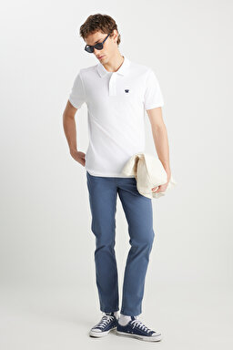 %100 Pamuk Regular Fit Normal Kesim Beyaz Polo Yaka Tişört - White-MW7D5K4XX2T989 (görsel 3)