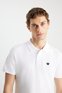 %100 Pamuk Regular Fit Normal Kesim Beyaz Polo Yaka Tişört - White-MW7D5K4XX2T989 (görsel 4)