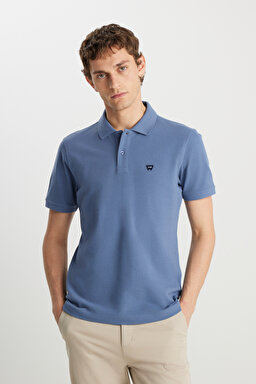 %100 Pamuk Regular Fit Normal Kesim İndigo Polo Yaka Tişört - Vintage Indigo-MW7D5K4XX2TXZ8