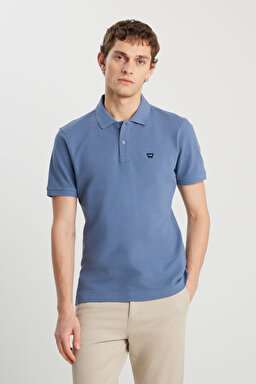 %100 Pamuk Regular Fit Normal Kesim İndigo Polo Yaka Tişört - Vintage Indigo-MW7D5K4XX2TXZ8 (görsel 2)